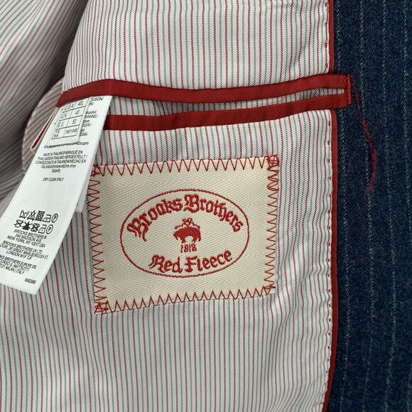Brooks Brothers Red Fleece Mens Wool Pinstripe Jacket 40L Stretch Lined Blue - Picture 15 of 16